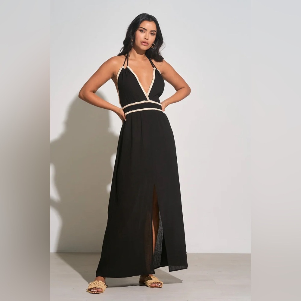 NWT Elan‎ Black Backless Dress 100% cotton size medium